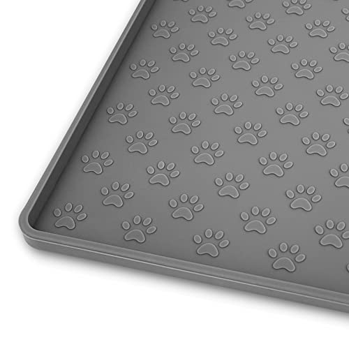 Ptlom Pet Placemat for Dog and Cat, Mat for Prevent Food and Water Overflow, Suitable for Small, Medium and Big Pet, 18' 12', Grey, Silicone