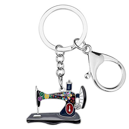 Enamel Metal Novelty Sewing Machine Key Chains For Women Girl Gift Car Purse bag Rings Charms (Black)