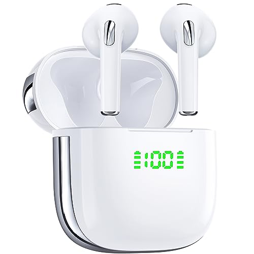 Earbuds 72Hrs Playback Wireless Earbuds Bluetooth Headphones with LED Power Display Charging Case Ear buds IPX7 Waterproof Earphones Stereo Sound in-Ear Earbud with Mic for Phone Laptop TV Sport White