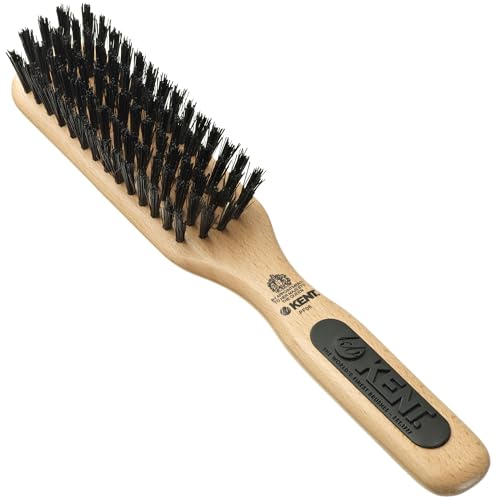 KENT PF06 Natural Wood Boar Bristle Hair Brush - Straightening Brush and Styling Brush for Short to Medium Length Hair - Natural Bristle Hair Brush, Travel Hair Brush, and Smoothing Brush