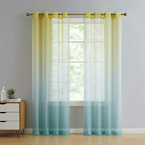 GoodGram 2 Pack Semi Sheer Ombre Chic Grommet Curtain Panels - Assorted Colors (Citrus Multi)