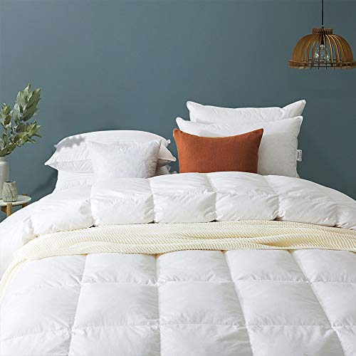 Cosybay Feather Down Comforter - Heavyweight White King Size Down Duvet Insert- Luxurious Hotel Bedding Comforters with 100% Cotton Cover - King 106 x 90 Inch