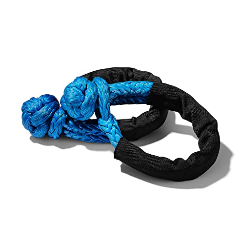 Caflower Synthetic Soft Shackle, 7/16 in x 22 in (41,000 LBS Breaking Strength) Shackle Rope with Extra Sleeve and Gloves for SUV ATV Truck Jeep Off-Road Rescue (Blue, 2 Pack)