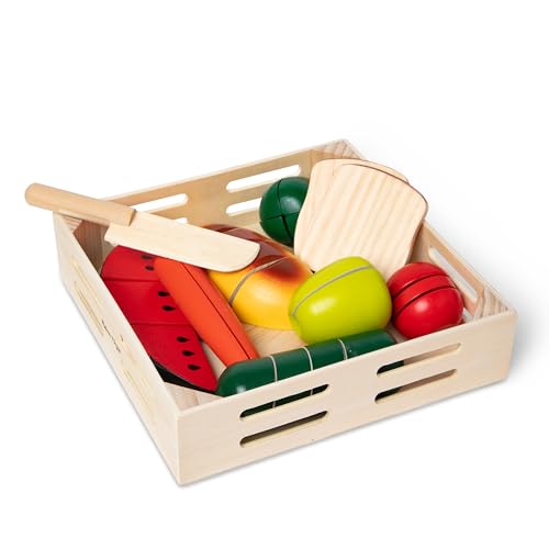 Melissa & Doug Cutting Food - Play Set With 25+ Hand-Painted Wooden Pieces, Knife, and Cutting Board - Pretend Play Kitchen Fruit Toys For Toddlers And Kids Ages 3+