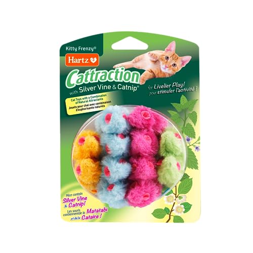 Hartz Cattraction Kitty Frenzy Cat Toy with 12 Silver Vine & Catnip Mice, Multi, All Breed Sizes