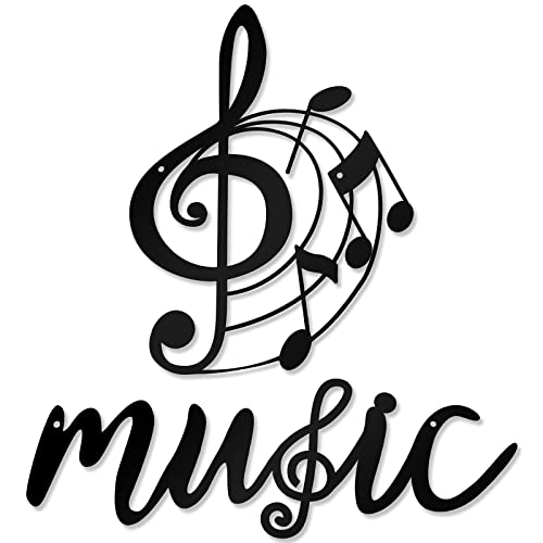 Zhengmy 2 Pieces Music Metal Wall Decor Black Treble Clef and Music Notes Metal Wall Decor Music Theme Note Metal Sign Wall Hanger Home Decor Wall Decor for Living Room, Bedroom Porch