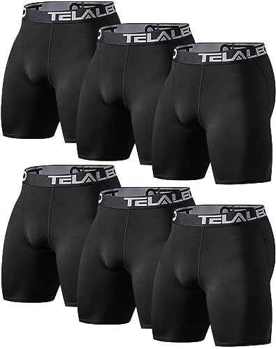 TELALEO 6 Pack Compression Shorts for Men Spandex Sport Shorts Athletic Workout Running Performance Baselayer Underwear Black M