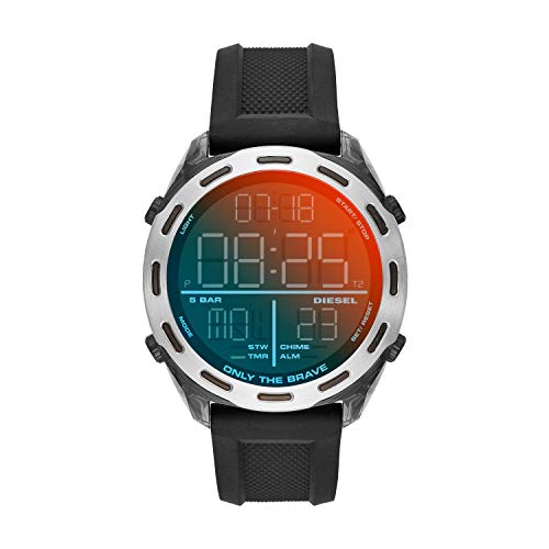 Diesel Men's 46mm Crusher Lightweight Nylon and Silicone Digital Watch, Color: Silver, Black (Model: DZ1893)