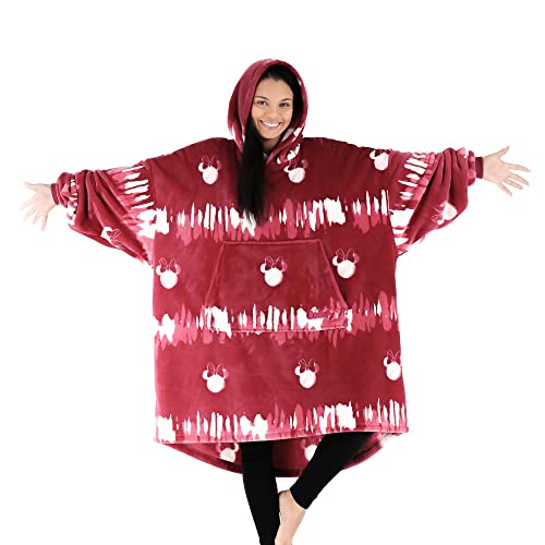 THE COMFY Dream | Disney | Marvel | Lucas | Oversized Light Microfiber Wearable Blanket, Seen On Shark Tank, One Size Fits All (Minnie Dark Cherry Tie-dye)