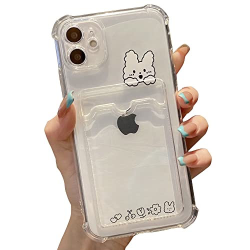 Casechics Compatible with iPhone Case,Cute Kawaii Cartoon Bunny Bear Clear Credit Card Slot Holder Wallet Transparent Corner Protection Soft Shockproof Cover Phone Case (Bunny,iPhone 12 Pro)