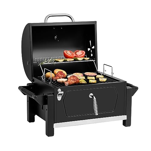 Royal Gourmet CD1519 Portable Charcoal Grill with Two Side Handles, Compact Outdoor Charcoal Grill with Bottle Opener, for Travel Picnic Tailgate and Campsite Cooking, Black