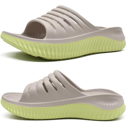 KuaiLu Womens Recovery Sandals Comfortable Plantar Fasciitis Arch Support Ladies Orthopedic Running Sport Slides Open Toe Slip On Thick Athletic Cushion Slippers Summer Pool Beach Sandles Grey 9