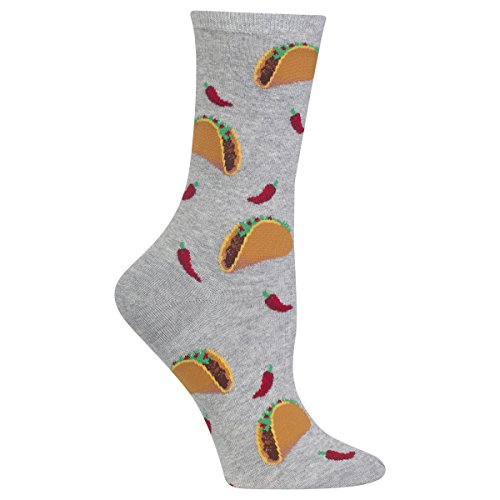 Hot Sox Women's Fun Food & Drink Crew Socks-1 Pair Pack-Cool & Cute Pop Culture Gifts, Tacos (Gray Heather), 4-10