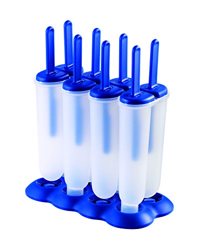 Tovolo, Drip-Guard Handle, 4 Oz, Set of 4 Twin Ice Molds Popsicle Makers with Reusable Sticks, Mess-Free Frozen Treats, Makes 8 Pops, Blue
