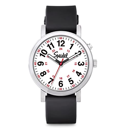 Speidel Glow Scrub Watch, Electroluminescent Nurse Doctors Medical Professionals Students Men Women Unisex Easy Read Dial Military Time Second Hand, Silicone Band, Water Resistant-Black