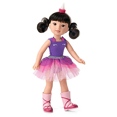 American Girl WellieWishers 14.5-inch Emerson Doll with Purple Leotard, Mesh Skirt, Headband, and Boots, For Ages 4+