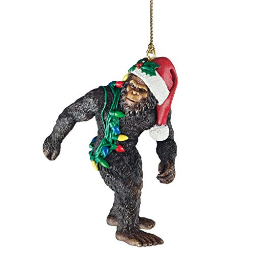 Design Toscano Bigfoot The Holiday Yeti with Santa Hat Funny Christmas Tree Ornament, 2 Inches Wide, 1 Inches Deep, 3 Inches High, Brown