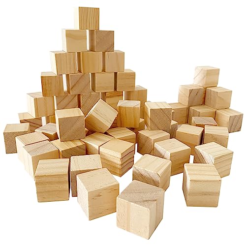 MUXGOA Unfinished Wooden Cubes,Pack of 50 Wood Blocks for Crafting,1 Inch Wood Square Blocks for Crafts Making & DIY Projects & Decor