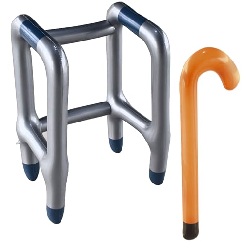 Inflatable Walker and Cane 2 Pcs Set - Old Man Costume Accessories Prop for Kids & Adults, 100 Day of School Old Lady Walking Stick for Boys Girls