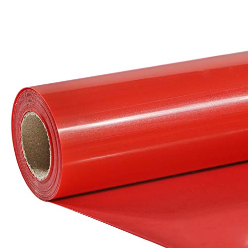 TUMIYA Red Heat Transfer Vinyl - Red Iron on Vinyl Rolls, 12' x 8ft Red HTV Vinyl for T-Shirt Glossy Adhesive HTV Vinyl (Red)