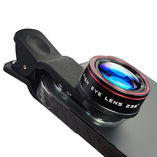 Phone Camera Lens, Clip on Cell HD Phone Fisheye Lens kit, 235° Fisheye Lens ，for Most iPhone Android Samsung Phones and Smartphones