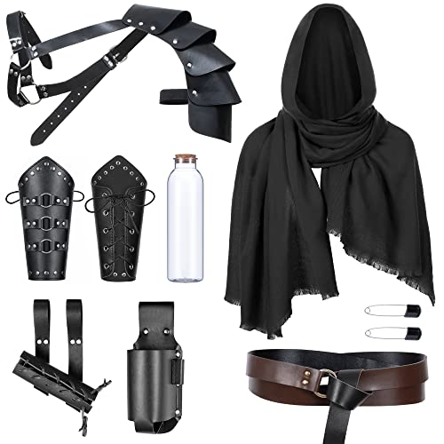 Medieval Knight Leather Belt Shawl Men Renaissance Half Shoulder Cape Scarf Buckle Bracers Retro Magic Cork Potion Bottle Sword Frog Accessories(Type1)
