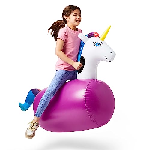 Hearthsong Inflatable Ride-On Bouncing Unicorn, Single, 48”L x 20”W x 36”H, Ergonomic Side Handles, Heavy Duty Vinyl, Ages 5 and Up