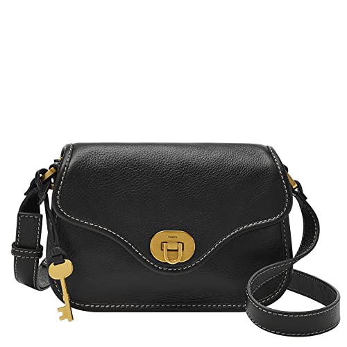 Fossil Women's Heritage Leather Mini Flap Crossbody Purse Handbag, Black (Model: ZB1787001)