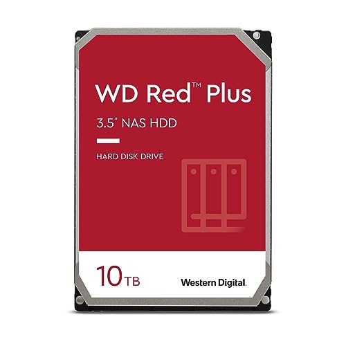 Western Digital 10TB WD Red Plus NAS Internal Hard Drive HDD - 7200 RPM, SATA 6 Gb/s, CMR, 256 MB Cache, 3.5' - WD101EFBX