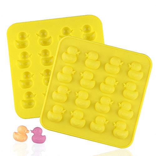 2Pcs 16 Cavities Rubber Duck Candy Molds, Yellow Duck Silicone Chocolate Fondant Mold for Cupcake Decoration Gummy Fat Bomb Crayon Melt Mini Soap Ice Cube Trays (Random Color)