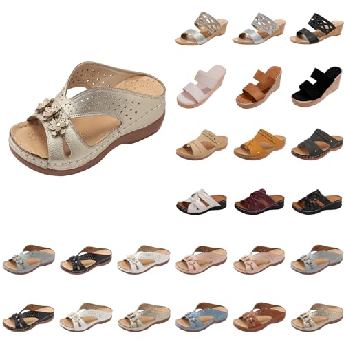 Shengsospp Womens Wedge Platform Sandals, Open Toe Summer Walking Wedges Sandal Wedge Flower Slippers 2024 Summer Fashion Shoes 07-Sky Blue, 9.5