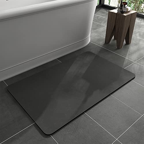 MontVoo-Bath Mat Rug-Rubber Non Slip Quick Dry Super Absorbent Thin Bathroom Rugs Fit Under Door-Washable Bathroom Floor Mats-Shower Rug for in Front of Bathtub Shower Room Sink Dark Grey 16'x24'