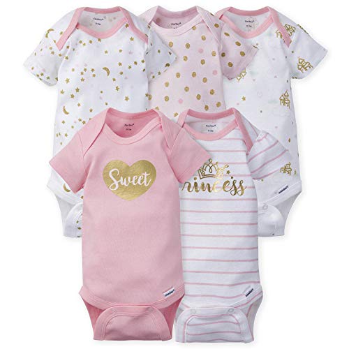 Gerber Baby Girls 5-Pack Short Sleeve Variety Onesies Bodysuits Princess Arrival 0-3 Months