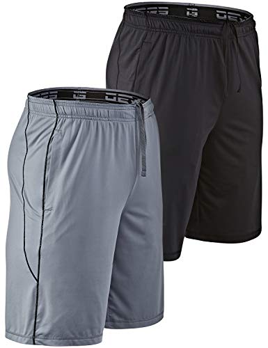 DEVOPS Men's 2-Pack Loose-Fit 10' Workout Gym Shorts with Pockets (X-Large, Black/Steel)
