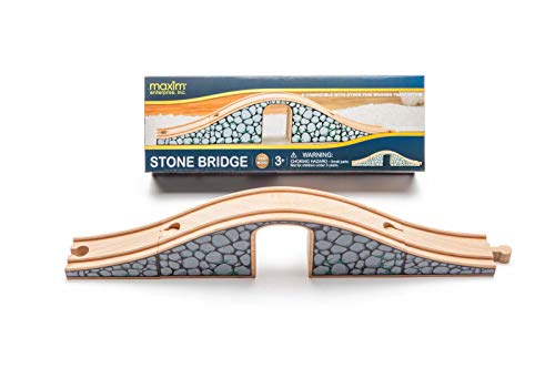 maxim enterprise, inc. Wooden Stone Bridge Set, 3 Piece Over & Under Bridge, Hardwood ToyTrain Accessories, Wooden Railway Bridge Pieces Compatible with Thomas & Friends and All Major Brands