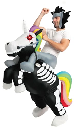 Spooktacular Creations Inflatable Halloween Costume, Ride A Skeleton Unicorn Blow Up Costume with LED Light Eyes, Ride On Inflatable Costume - Adult Unisex One Size