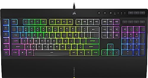 Corsair K55 RGB PRO XT - Dynamic Per-Key RGB Backlighting - Six Macro Keys with Elgato Stream Deck Software Integration - IP42 Dust and Spill-Resistant - QWERTY US Layout - Black