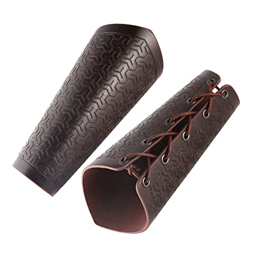 HZMAN Medieval PU Leather Arm Guards LARP Retro Renaissance Armor Leather Bracers, One Size One Pair Brown