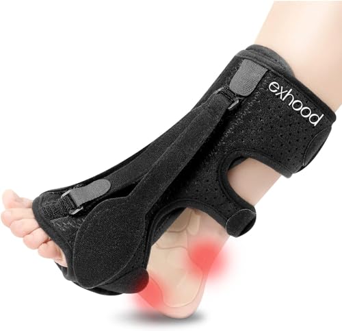 exhood Plantar Fasciitis Night Splint, Plantar Fasciitis Relief Brace, 3 Adjustable Straps Plantar Fasciitis Night Splint Relief Plantar Fasciitis, Foot Drop, Achilles Tendonitis, Day&Night (Black)