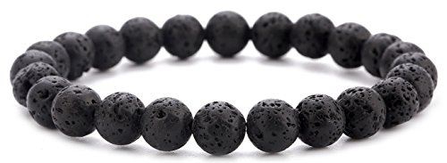 Hamoery Men Women 8mm Natural Stone Lava Rock Diffuser Bracelet Elastic Yoga Agate Beads Bracelet Bangle