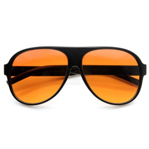 Retro 80s Tear Drop Plastic Aviator Sunglasses w/Blue Blocking Lens (Black)