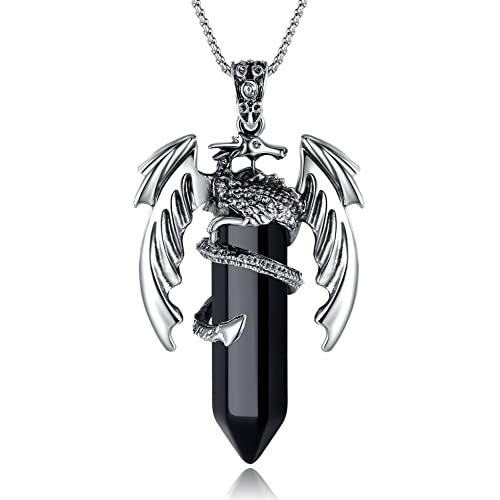 MAIBAOTA Dragon Necklace for Men Black Obsidian Necklace Healing Crystal Necklace Dragon Jewelry Mens Necklaces Stone Pendant Necklace Natural Gemstone Necklace