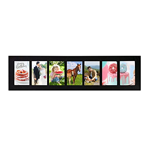 Adeco 7 Openings Black Collage Wooden Photo Frame, Wood Wall Hanging Collage Picture Frame, Wall Decor Made to display Seven 4 x 6 Inches Images Photo Frame for Family, Living Room, Bedroom