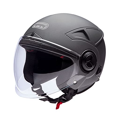 MMG Helmets Open Face Pilot Style Integrated Flip Up Visor DOT - Model 28 (XL, Gray)