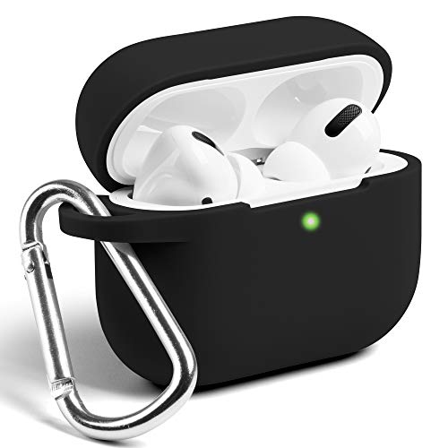 GMYLE AirPods Pro Case, Protective Silicone Cover Skins with Keychain for Airpod Pro Earbuds Wireless Charging Case, Accessories Set Compatible with Apple AirPod Pro 2019, Black [Front LED Visible]