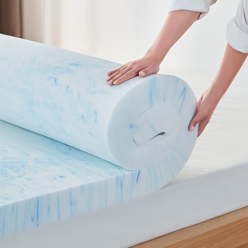 LINSY LIVING Mattress Topper, Cooling Gel-Infused Swirl 3 Inches Memory Foam for Back Pain, Bed Topper, CertiPUR-US Certified, Full Size