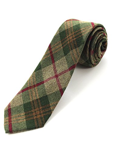 JEMYGINS 2.4' Mens Cotton Skinny Tie Plaid Cashmere Wool Necktie (18)