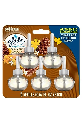 Glade PlugIns Refills Air Freshener, Scented and Essential Oils for Home and Bathroom, Cashmere Woods, 3.35 Fl Oz, 5 Count ( Packaging May Vary )