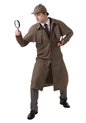 Sleuth Detective Costume with Hat for Adults, Investigator Outfit, Houndstooth Jacket for Halloween & Dress-Up Large
