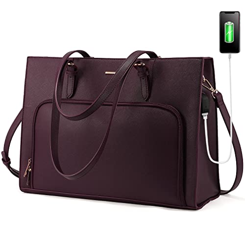 LOVEVOOK Laptop Bag for Women 15.6 inch Waterproof Work Tote Bag Briefcase with USB Charging Port PU Leather Computer Handbag Shoulder Bag Large Professional Teacher Bag for Travel Business School